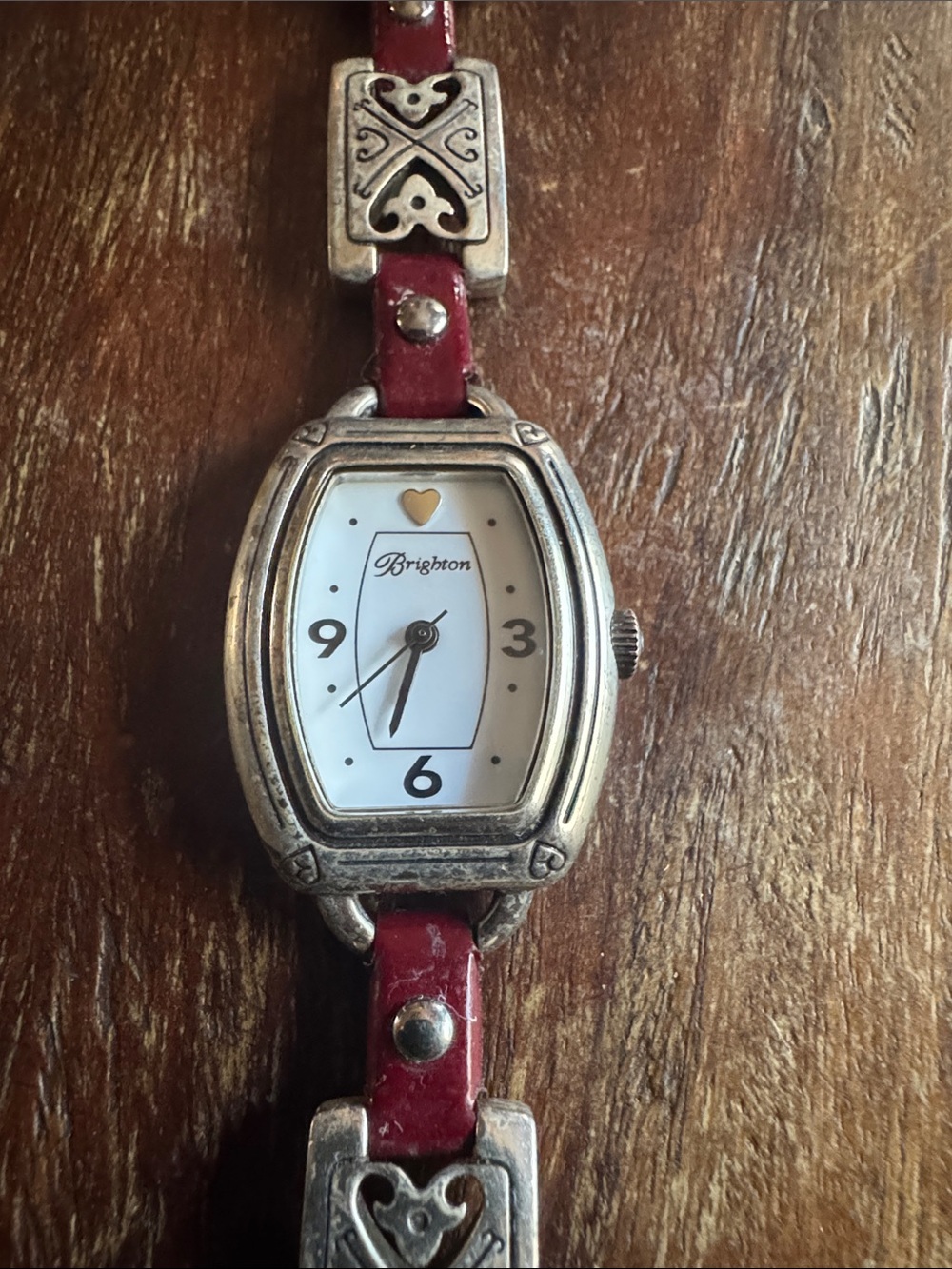 Brighton Bismarck Red Leather Strap Watch with Silver-Tone Accents